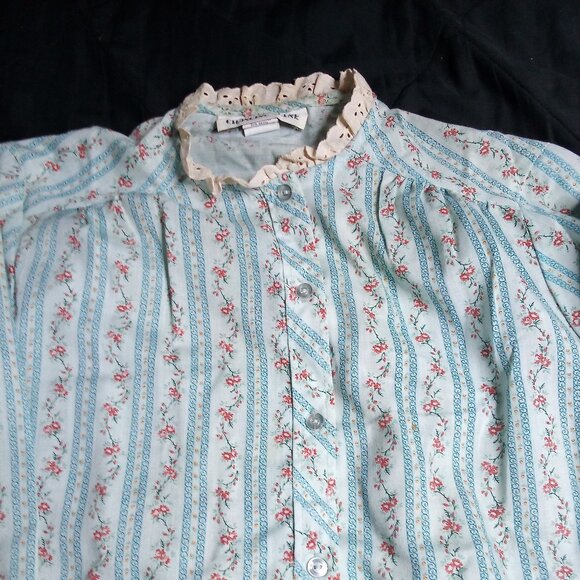 Vintage Changing Scene Floral Pearl Snap Lace Collar Shirt - Picture 1 of 6